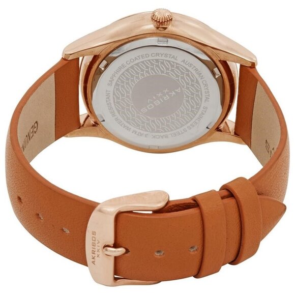 NWT Authentic Akribos Xxiv Silver Dial Tangerine Leather Women's Watch - Picture 3 of 3